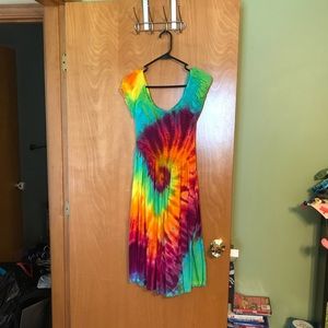 Rainbow Tie Dye elastic bodice dress Large